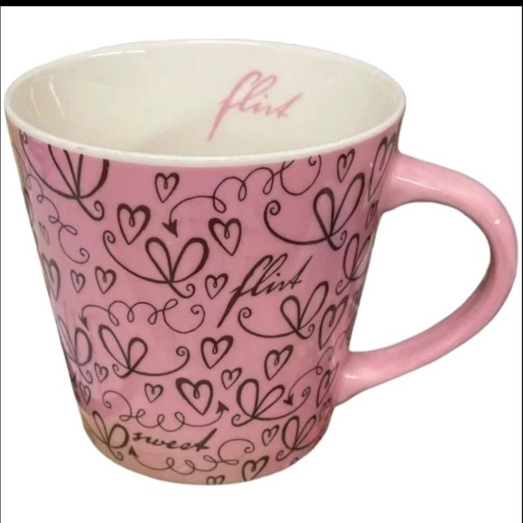 STARBUCKS 2006 Coffee Mug "FLIRT," "SWEET" & Pink Hearts Decorate Cup 17 oz EUC - Picture 1 of 14